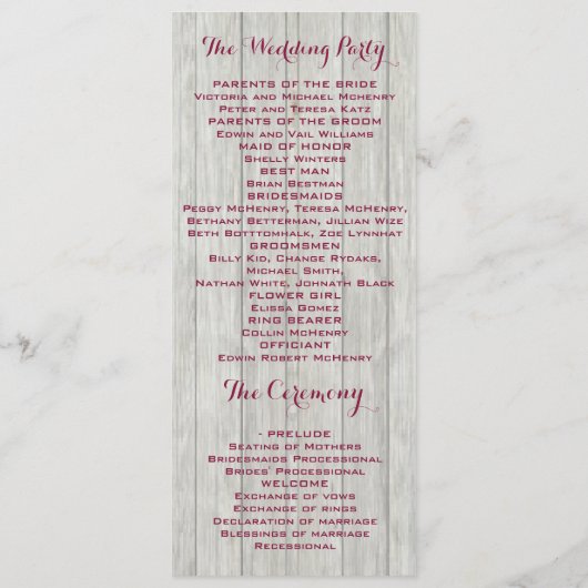 Rustique Antler programme de mariage de bois flora (Dos)