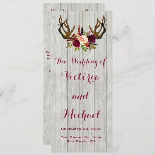 Rustique Antler programme de mariage de bois flora (Devant / Derrière)