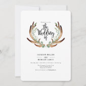 Rustique Antler & Vine | Invitation de mariage aqu (Devant)