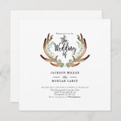 Rustique Antler & Vine | Invitation de mariage aqu (Devant / Derrière)