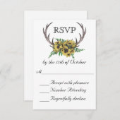 Rustique Antlers Boho Sunflowers Mariage RSVP (Devant / Derrière)