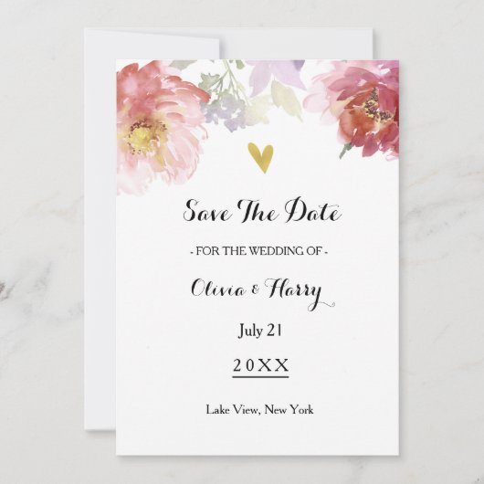 Rustique Aquarelle Floral Enregistrer la carte Dat (Devant)