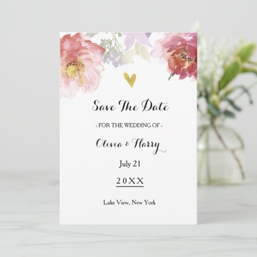 Rustique Aquarelle Floral Enregistrer la carte Dat (Debout devant)