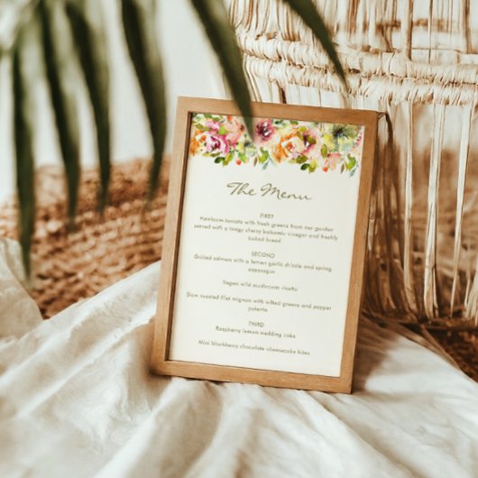 Rustique aquarelle Floral Mariage menu personnalis