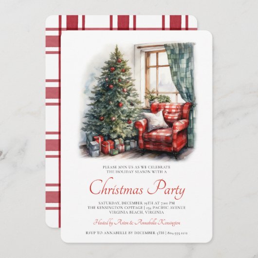 Rustique Aquarelle Noël Invitation (Devant / Derrière)