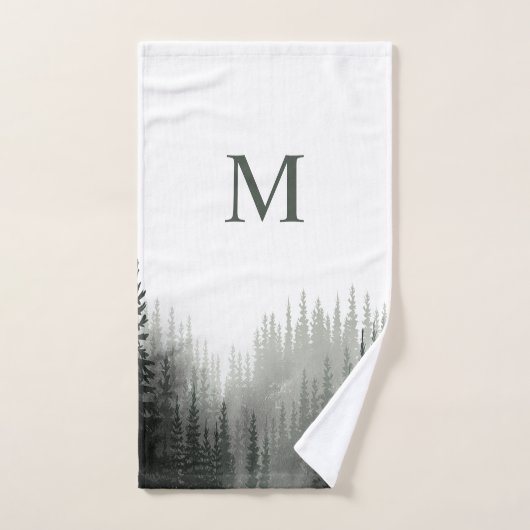 Rustique Aquarelle Pine Forêt Monogramme (Serviette à main)
