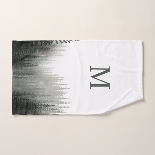 Rustique Aquarelle Pine Forêt Monogramme (Serviette à main)