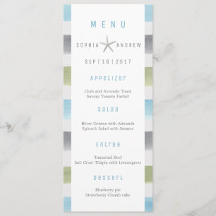 Rustique aquarelle rayures plage menu mariage