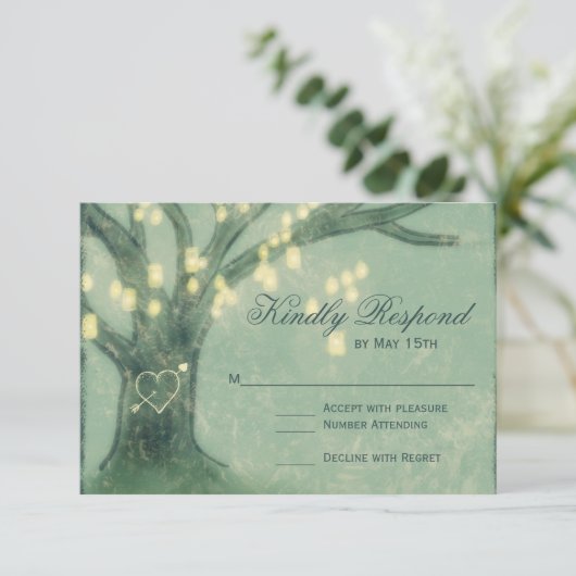Rustique Arbre Mason Jar illumine mariage carte RS (Debout devant)