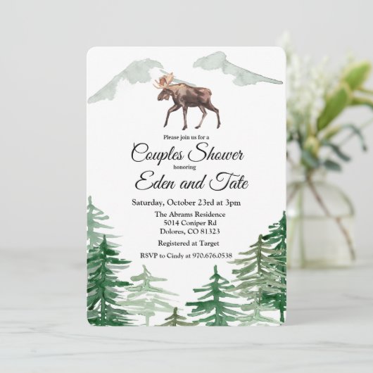 Rustique Arbre Moose Couples Douche Invitation (Debout devant)