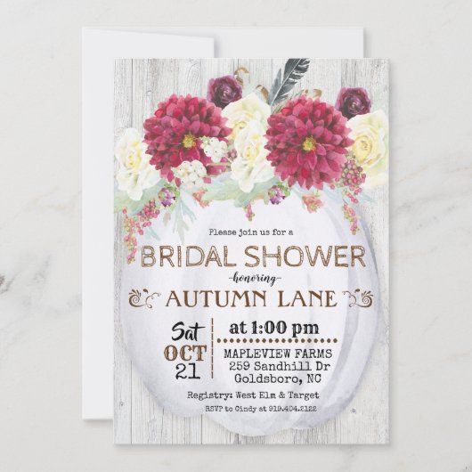 Rustique Automne automne nuptiale invitation douch (Devant)