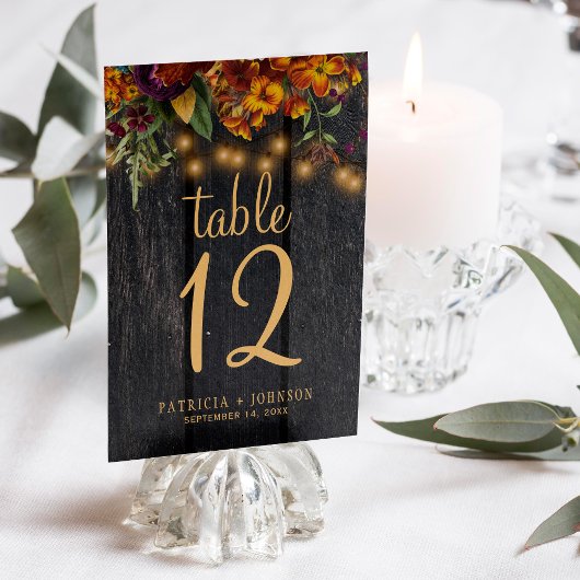 Rustique automne bois mariage numéro de table
