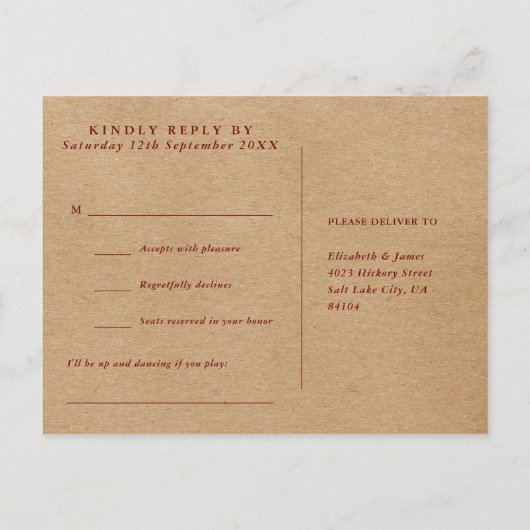 Rustique Automne Chanson Demande RSVP Carte Postal (Dos)