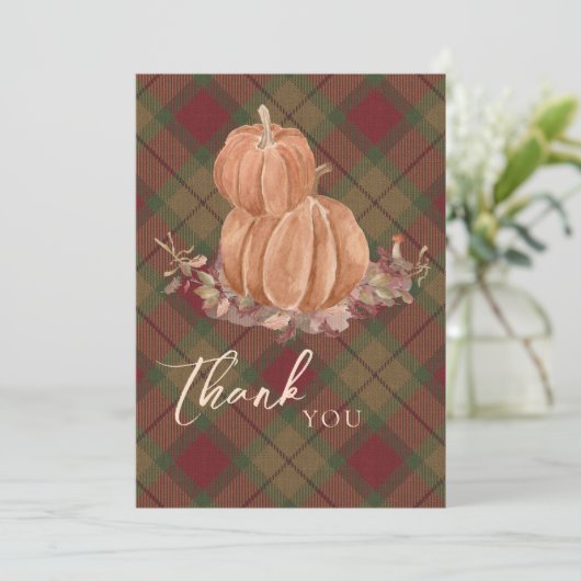 Rustique Automne Citrouille Plaid Carte de remerci (Debout devant)
