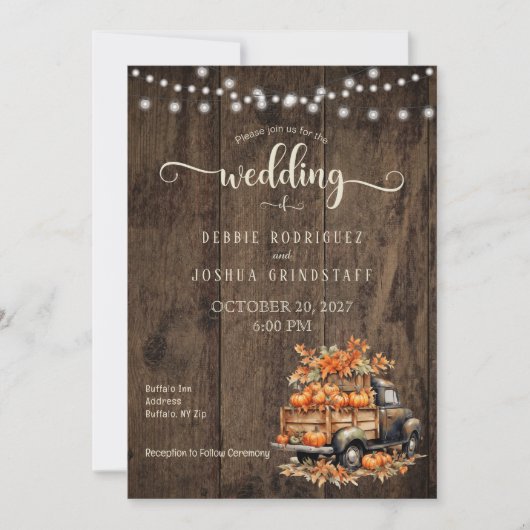 Rustique Automne Faire-part de mariage Camion Auto (Devant)
