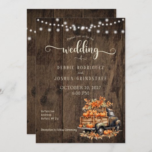 Rustique Automne Faire-part de mariage Camion Auto (Devant / Derrière)