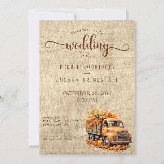 Rustique Automne Faire-part de mariage Camion Auto (Devant)