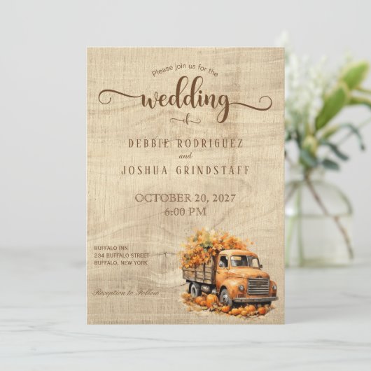 Rustique Automne Faire-part de mariage Camion Auto (Debout devant)