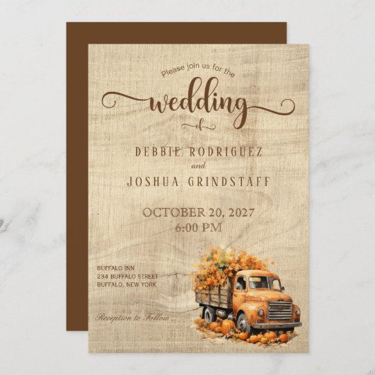 Rustique Automne Faire-part de mariage Camion Auto (Devant / Derrière)