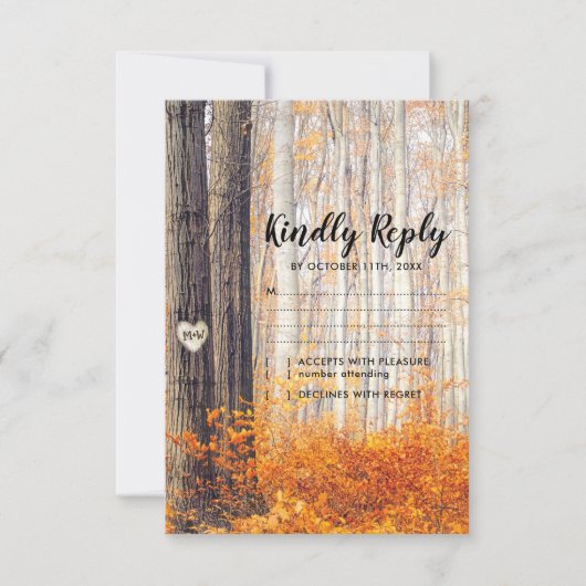 Rustique Automne Feuilles Mariage RSVP (Devant)
