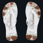 Rustique Automne Floral Élégant Mariage Bridesmaid<br><div class="desc">Ces tongs de mariage élégants sont une excellente façon de remercier et de reconnaître vos demoiselles d'honneur, tout en donnant à leurs pieds un repos après une longue journée. Le design floral d'automne rustique présente des roses d'aquarelle peints à la main dans les tons de rouille orange et de corail...</div>