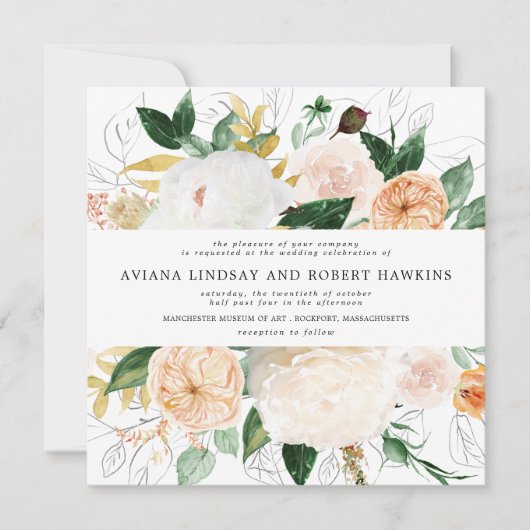 Rustique Automne Floral Faire-part de mariage d'aq (Devant)