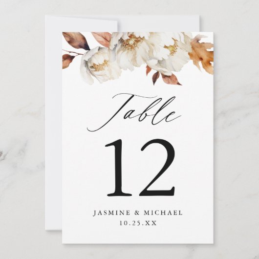 Rustique Automne Floral Mariage Numéro de table (Devant)