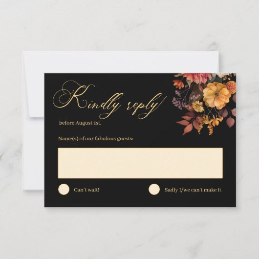 Rustique Automne Floral Noir Mariage Carte RSVP (Devant)