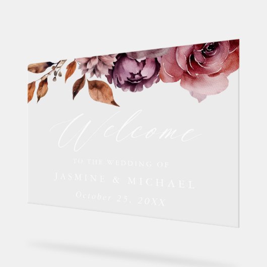 Rustique Automne Marsala Floral Mariage Bienvenue (Angle)