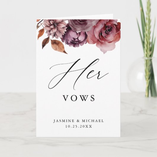 Rustique Automne Marsala Floral Sa carte Vows Mari (Devant)