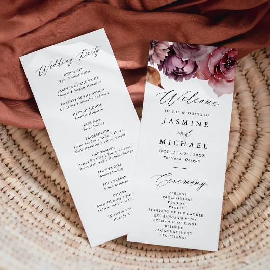 Rustique Automne Marsala Floral Wedding Programme