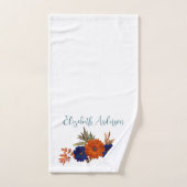 Rustique Automne Orange Navy Bleu Floral (Serviette à main)