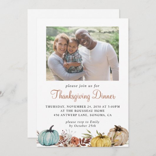 Rustique Automne Photo Thanksgiving Invitation (Devant / Derrière)
