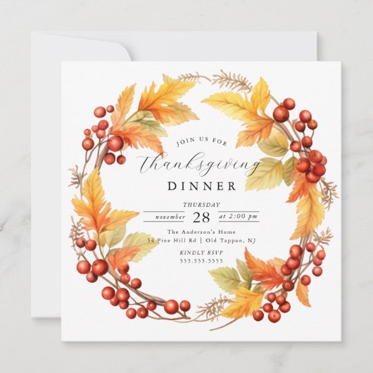 Rustique Autumn Leaf Thanksgiving Invitation (Devant)