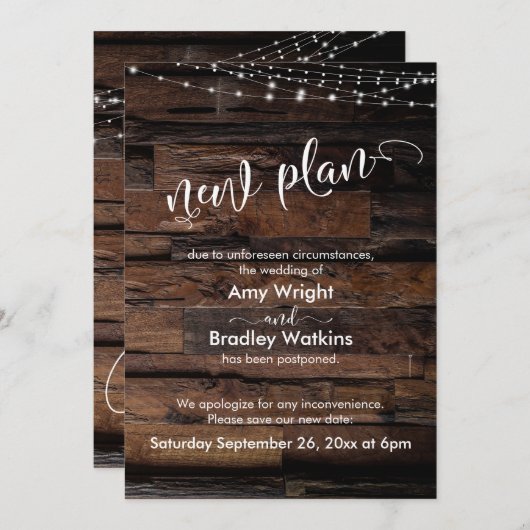 Rustique avec lumières Nouveau plan Carte Mariage  (Devant / Derrière)