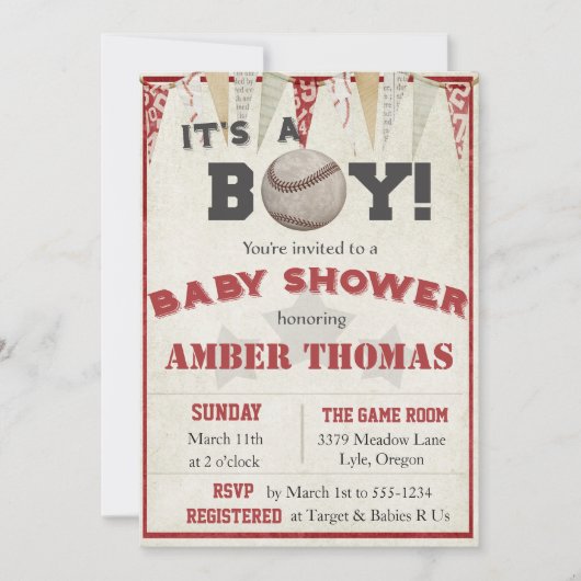 Rustique Baseball bébé garçon douche Invitation (Devant)