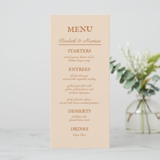 Rustique Beige Terra Cotta Automne Menu Mariage (Debout devant)