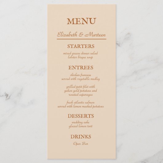 Rustique Beige Terra Cotta Automne Menu Mariage (Devant)