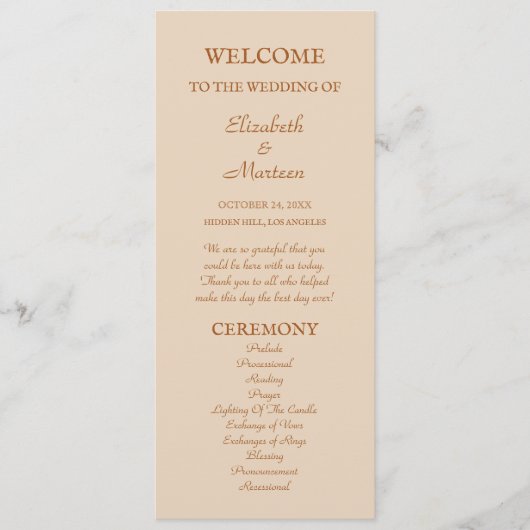 Rustique Beige Terra Cotta Programme de mariage d' (Devant)