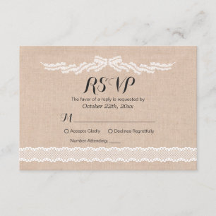 Rustique blanc dentelle lin mariage RSVP Reply Car