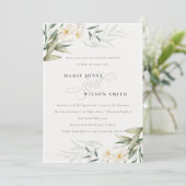 Rustique Blanc Vert Floral Couples Invitation douc (Debout devant)
