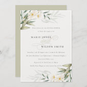 Rustique Blanc Vert Floral Couples Invitation douc (Devant / Derrière)