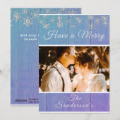 Rustique Bleu Blanc Joyeux carte photo de Noël (Devant / Derrière)