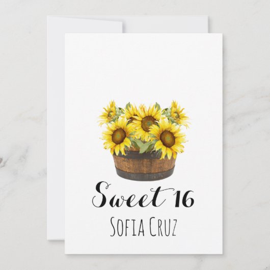 Rustique Bleu Grange Tournesol Sweet 16 Invitation (Dos)