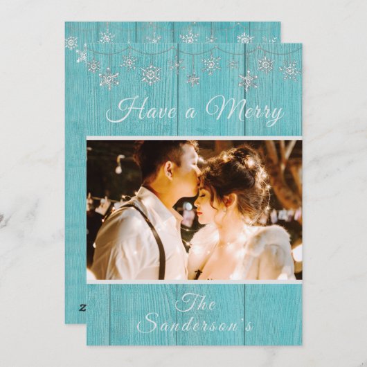 Rustique Bleu Joyeux Noël Carte de Noël (Devant / Derrière)