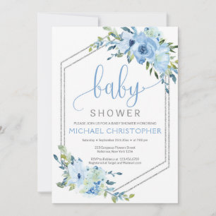 Rustique Blue Floral Boy Baby shower Invitation