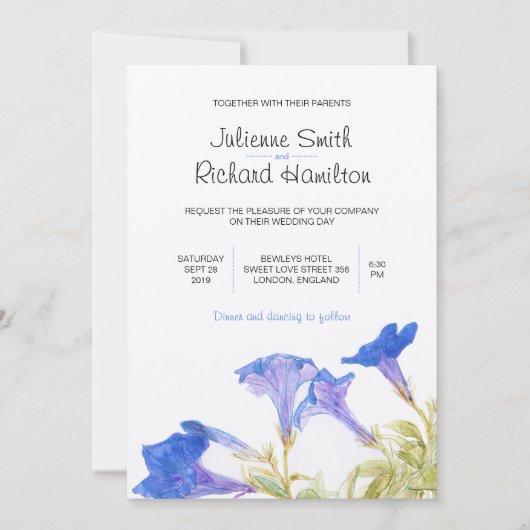 Rustique Blue Floral Wedding Invitations (Devant)