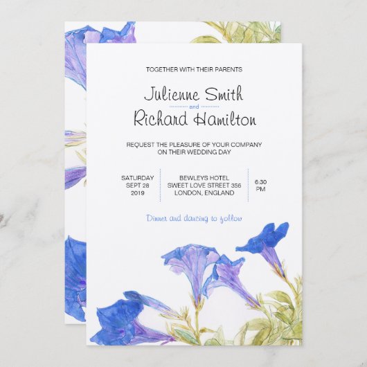 Rustique Blue Floral Wedding Invitations (Devant / Derrière)