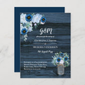 Rustique Blue Floral Wedding Invitations Mason Jar (Devant / Derrière)