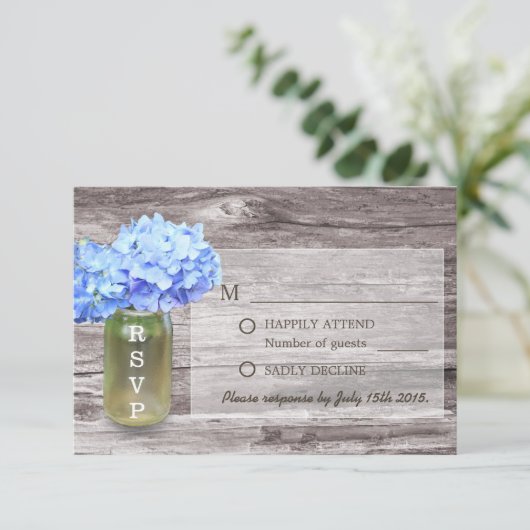 Rustique Blue Hydrangea Mason Jar Mariage RSVP (Debout devant)